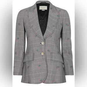 Gucci Wool Checked Floral Jacket Blazer Prince of Wales